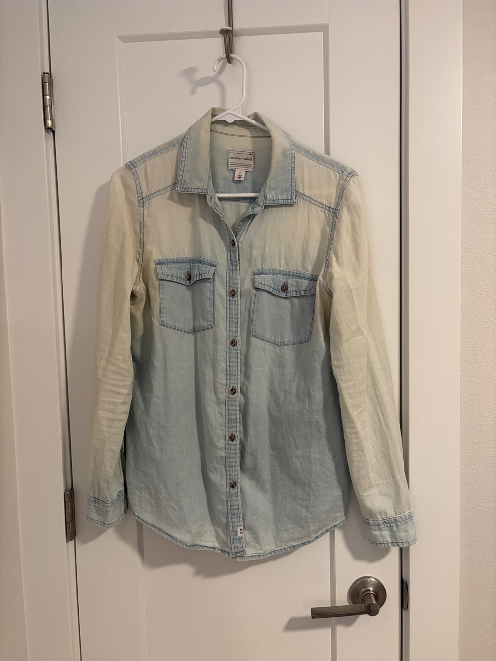 Melrose and Market Cream-to-Pale Blue Ombre Chambray Denim Shirt